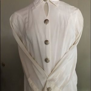 Together White Blouse with large nice Silver buttons and long sleeves 14 👚